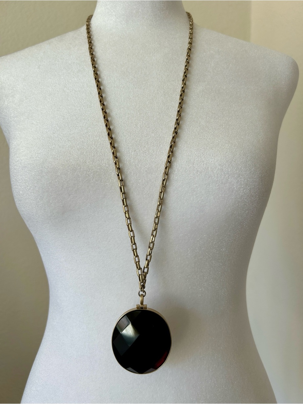 Gold Chain Necklace with Large Dark Burgundy Ovid Faceted Stone Pendant